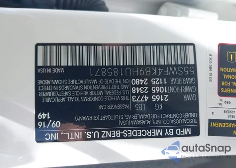 2017 Mercedes-Benz C 300 4Matic/Luxury 4Matic/Sport 4Matic from USA, damaged, VIN 55SWF4KB9HU185871